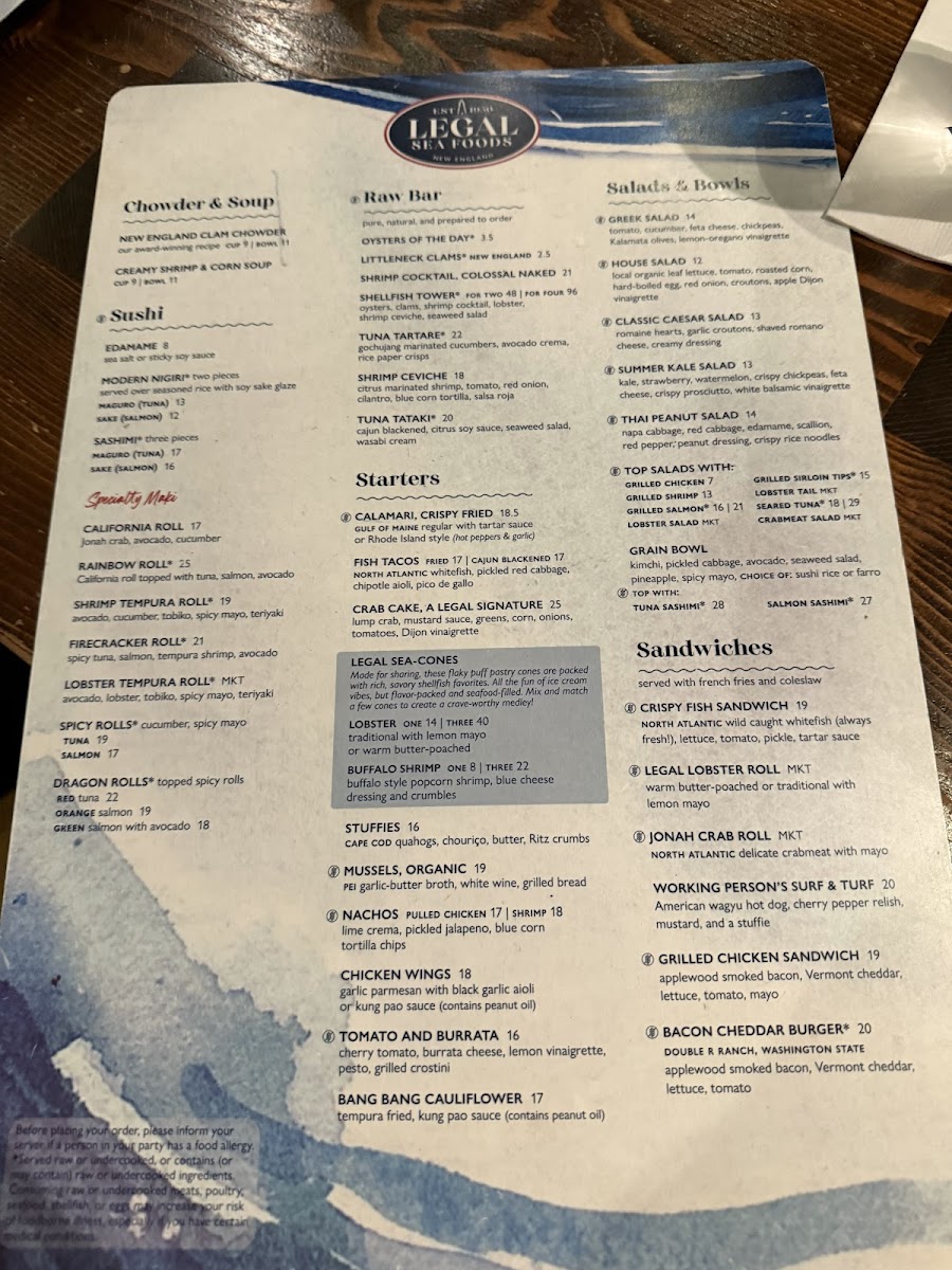 Menu Legal Sea Foods - Harborside-10